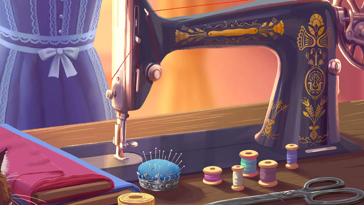 A broad crop of the official launch artwork shows the dress and sewing machine. It illustrates the game identity; it is not a price or discount screenshot.