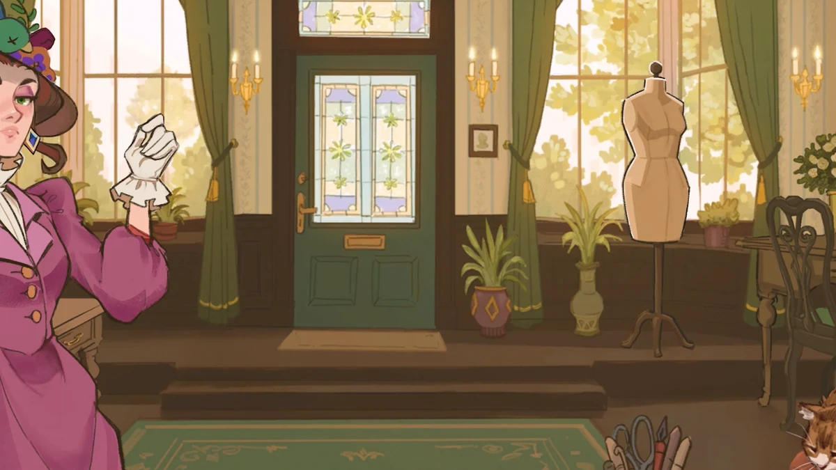 The tailor’s shop interior appears behind a customer. This is a normal promotional scene, not a screenshot showing an error or a verified repair.